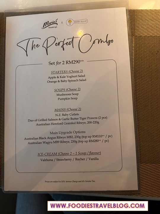 Set Menu at Maria's Steakhouse