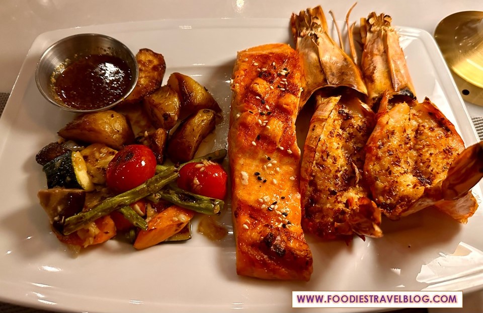 Grilled Salmon and Butter Tiger Prawns, Maria's Steakhouse