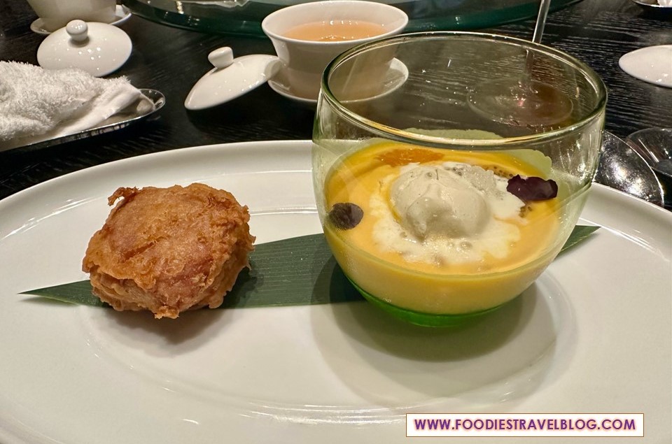 Cream of Mango with Pomelo and Snow Nest and Yun House Deep Fried Rice Cake with Yam and Sweet Potato at Yun House, KL